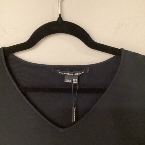 Michelle Nicole Fringe Short Sleeve Black Sweater in Size XL. NWT. - Picture 2 of 4